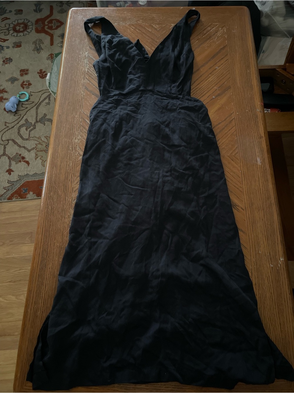 Anthropologie Black Sleeveless V-Neck Midi Dress with Fitted Waist